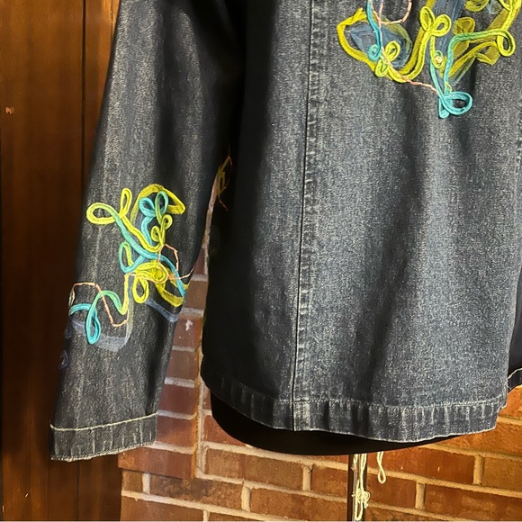 CHOICES Women PM Denim Jacket Ribbon Embellished Blue Snap Closure Long Sleeves - Picture 14 of 16